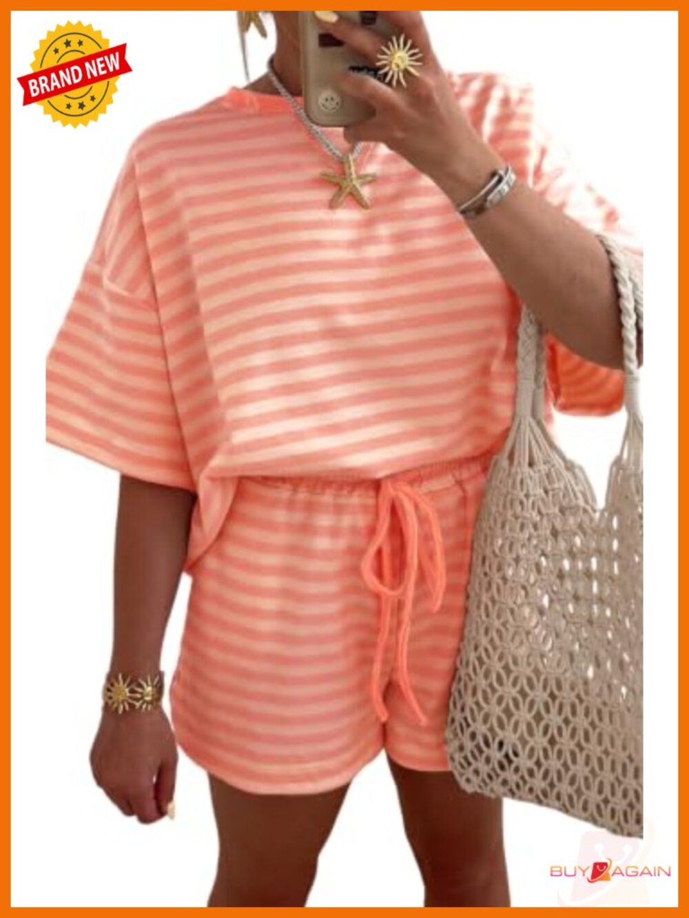 Women's 2 Piece Striped Short Set Cotton Lounge Beach Vacation Outfit